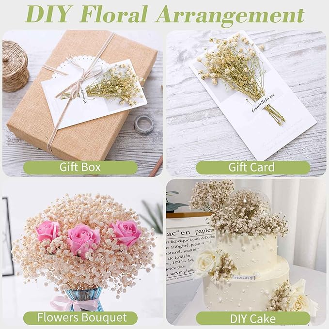 Babys Breath Dried Flowers Bouquet-17'' 2000+ Dry Flowers, Natural Gypsophila Branches for Wedding, Home Table Vase Decor, DIY Wreath Floral, Fall Thanksgiving Autumn Decoration (Ivory White, 2oz)