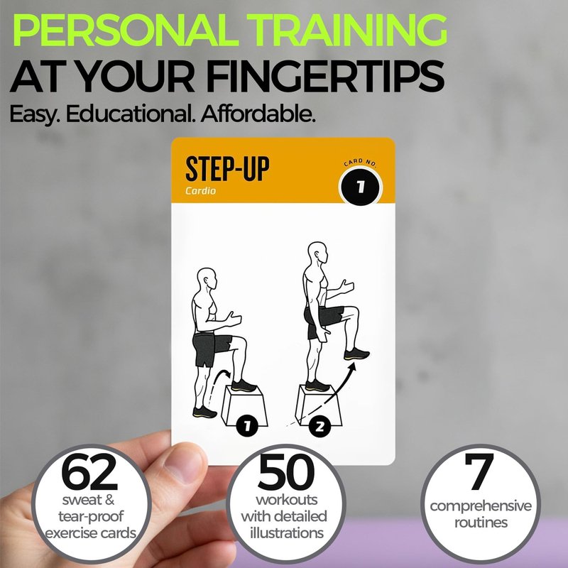 Bodyweight Training Cards Set - 50-Exercise Fitness Deck for Home/Gym, Beginner to Advanced, Customizable Workouts (Vol 1)