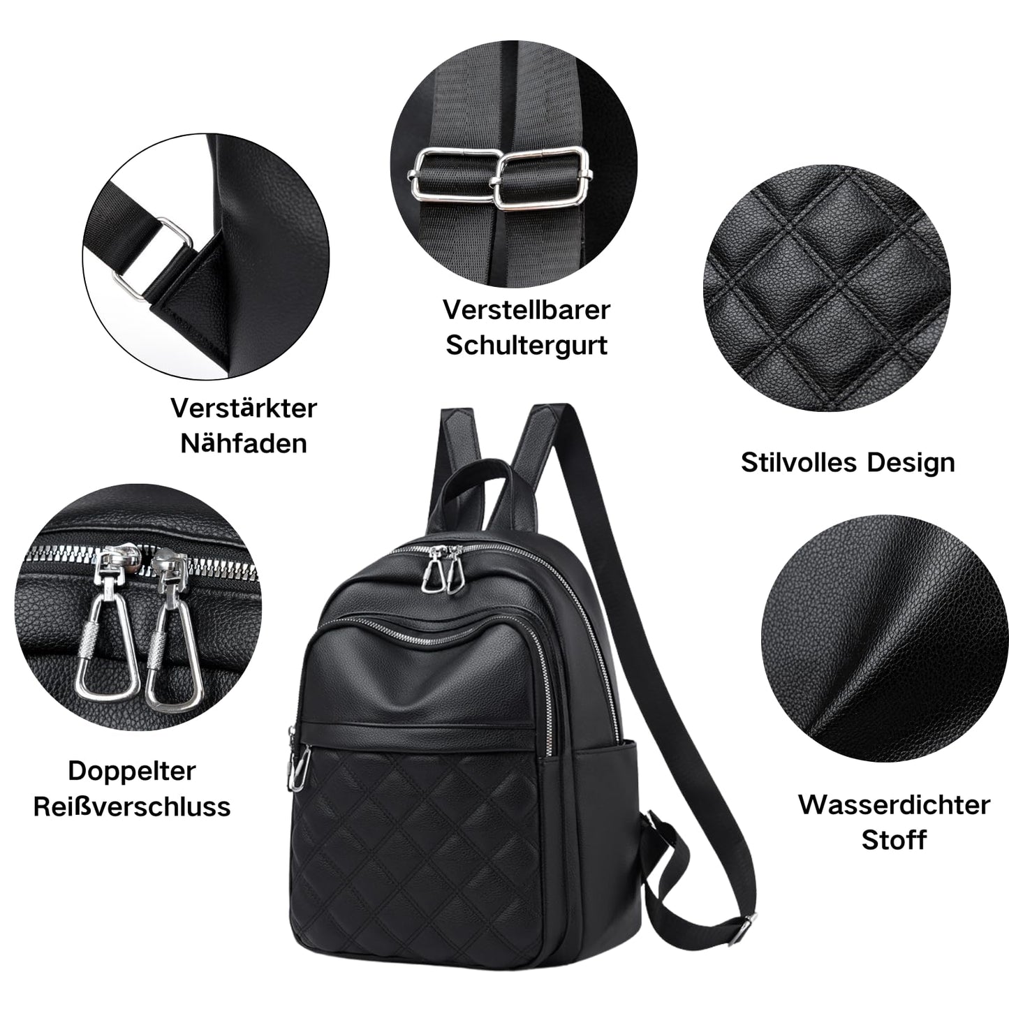 Travistar Backpack Womens Fashion Rucksack Bag PU Leather Backpack for Women Ladies Backpacks Anti Theft Casual Daypack for Leisure, Travel, School (Black)