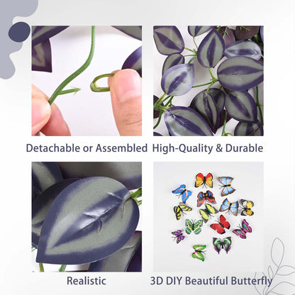 BLEUM CADE Fake Hanging Plants, 2pcs Artificial Hanging Plant, Faux Deep Purple Vines Hanging Plant for Wall Home Living Room Indoor Outdoor Halloween Decor (No Baskets)