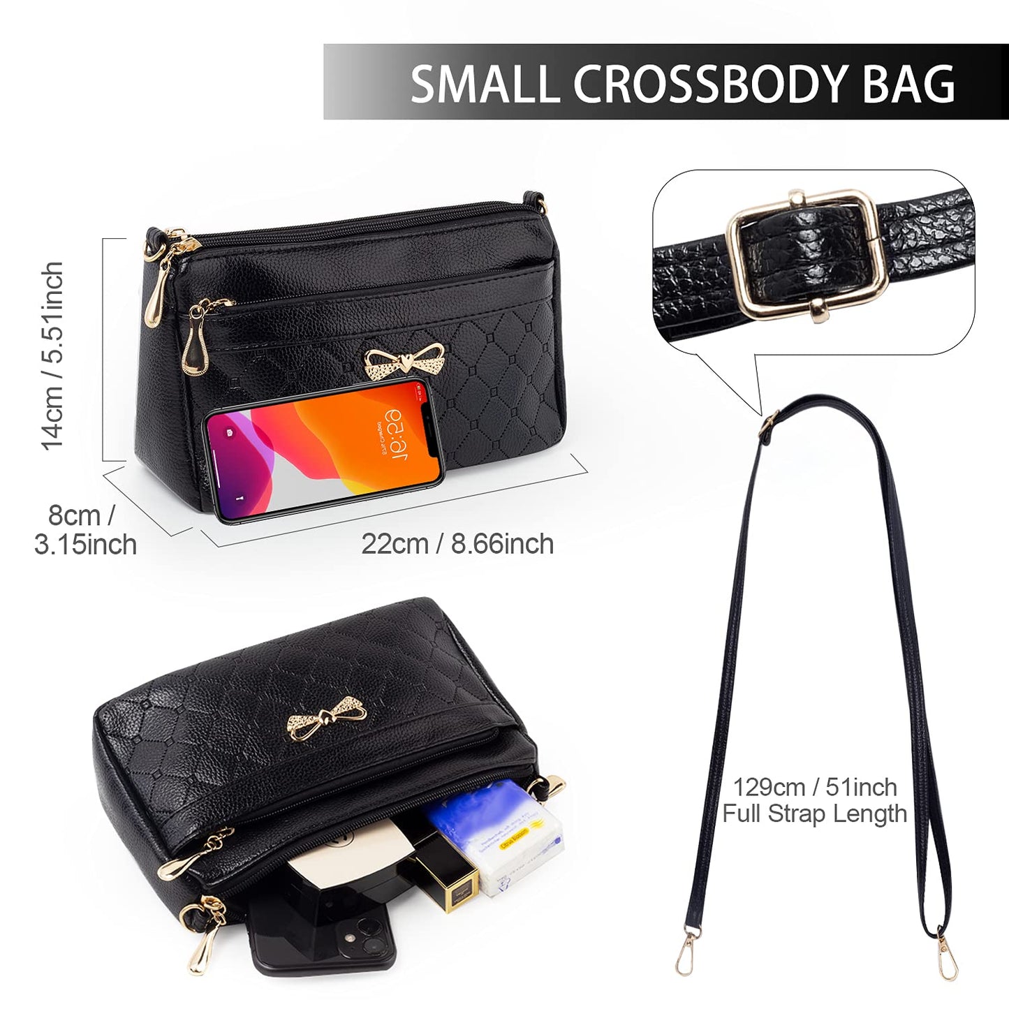FULEI White Cross Body Bag for Women Small Soft PU Leather Ladies Handbags Shoulder Purse
