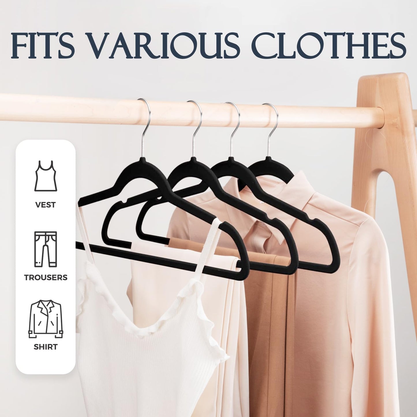 HOUSE DAY Black Velvet Hangers 60 Pack, Non Slip Clothes Felt Hanger Heavy Duty for Coat, Premium Slim Space Saving Suit Hangers for Closet Organizer, 360° Rotating Silver Hook