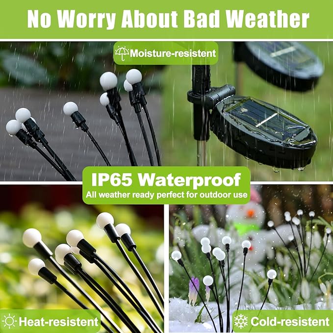 Flumy Solar Garden Lights Outdoor - 2 Pack 16 LED Firefly Lights Waterproof, Garden Decorations for Yard Patio Pathway Lawn Outside, Unique Gifts for Grandma Women, Solar Decor Warm White
