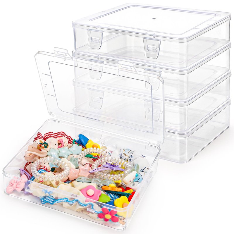 Kingrol 10 Pack Clear Storage Boxes with Lids & Decorative Bow Stickers - Semi-Transparent Party Favor Boxes for Cheer, Dance, DIY Gifts, Team Gifts, Hair Accessories