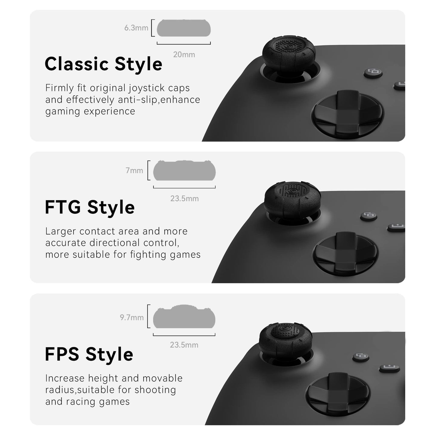 GeekShare Thumb Grip Caps for Xbox One Controller,Silicone Joystick Cover Solid Color Thumbsticks Cover Set Compatible with Xbox Series X,3 Pairs / 6 Pcs (Black)