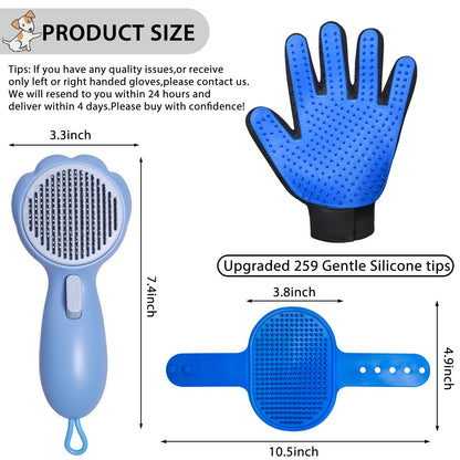 GJEASE Cat Grooming Glove Brush,Self-Cleaning Slicker Pet Brush for Short and Long Haired pats,Dog Bath Brush for Shedding and Grooming,Removes Loose Hair and Tangles,Promote Circulation
