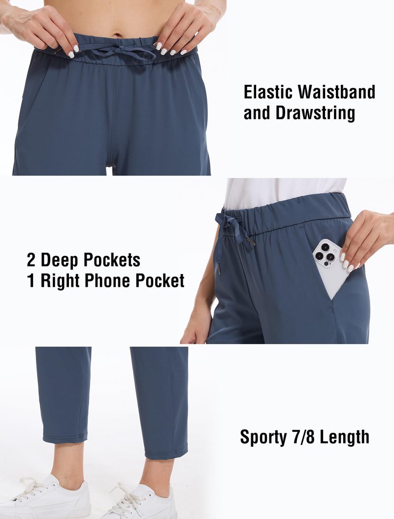 Orrstarry 2 Pack Women's Golf Pants with Deep Pockets Stretch 7/8 Ankle Sweatpants for Athletic, Work, Travel, Lounge Black/Navy Blue L