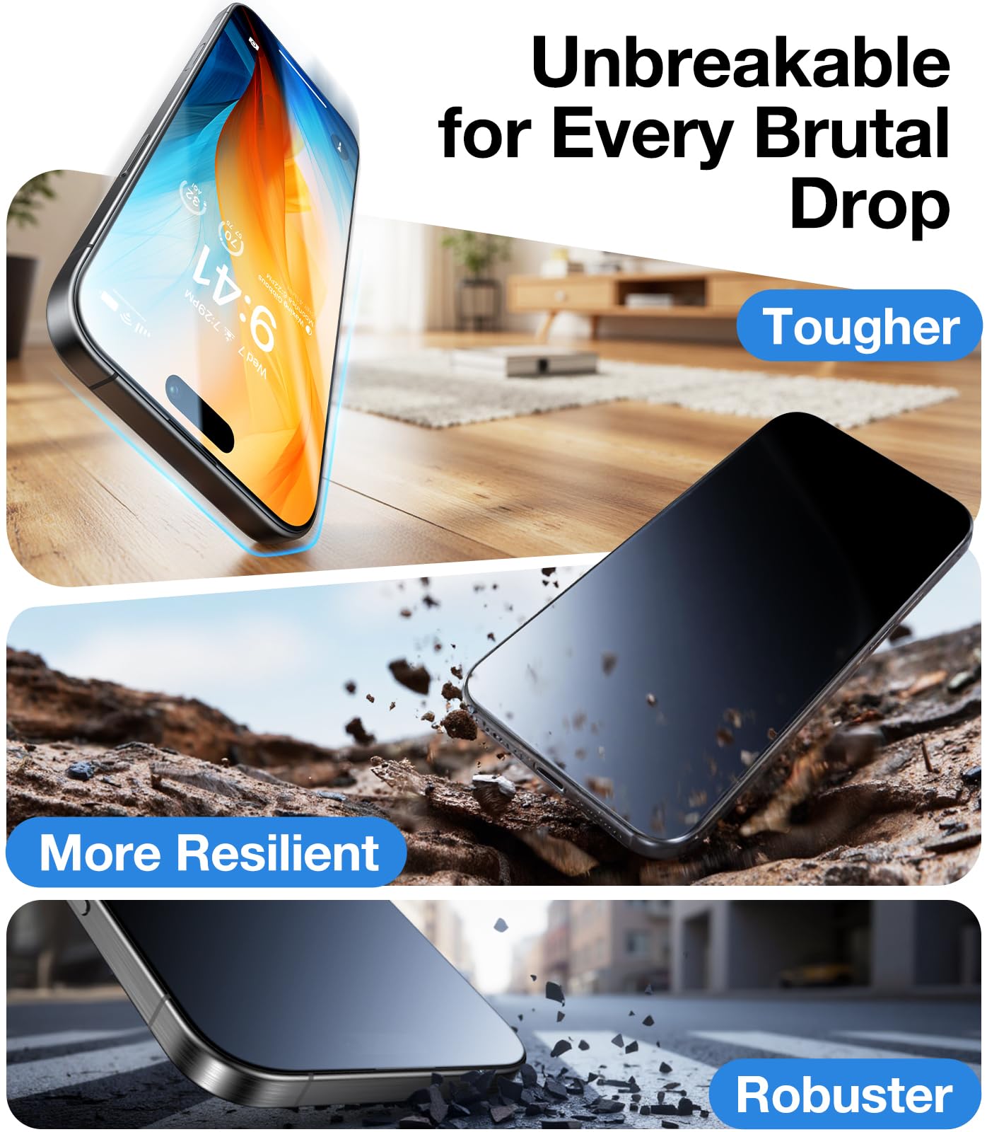 UltraGlass 9H+ Glass for iPhone 15 Pro Max Privacy Screen Protector [Invisible Privacy Armor] Screen Protector 15 Pro Max Tempered [Full Coverage & Longest Durable] 15 ProMax, 2 Pack