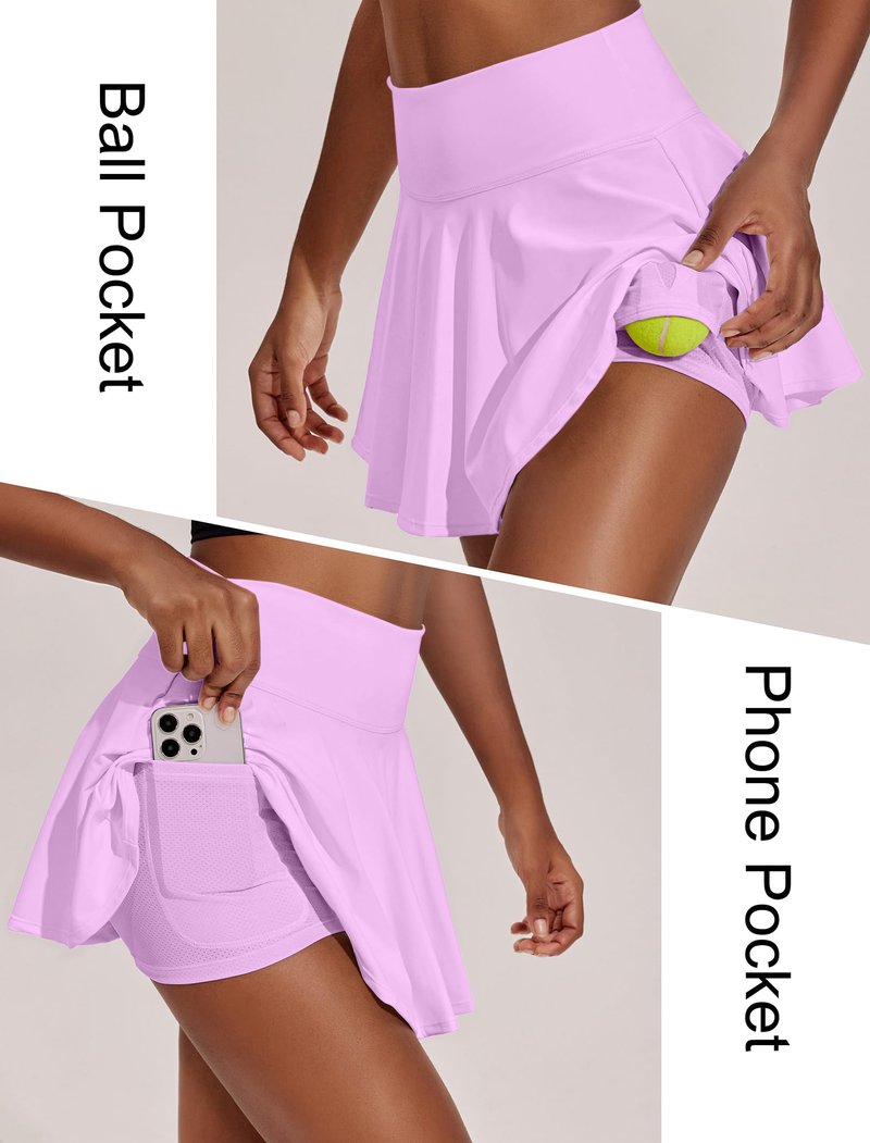 PINSPARK Golf Skirts for Women Pleated Tennis Skirt with Pockets Stretchy Athletic Skort Moisture Wicking Workout Skirt, Light Pink XL