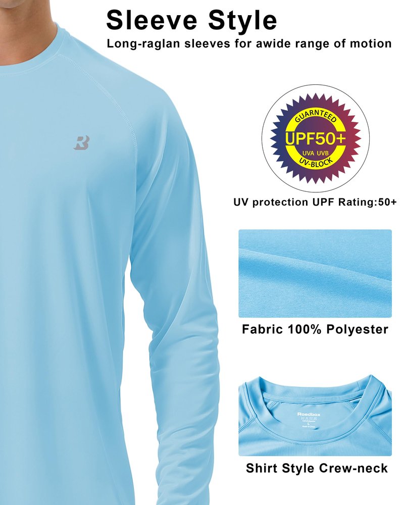 Roadbox Men's 2 Pack UV Sun Protection SPF UPF 50+ Long Sleeve Quick Dry Fishing Shirts Outdoor Rash Guard for Running Hiking Swimming