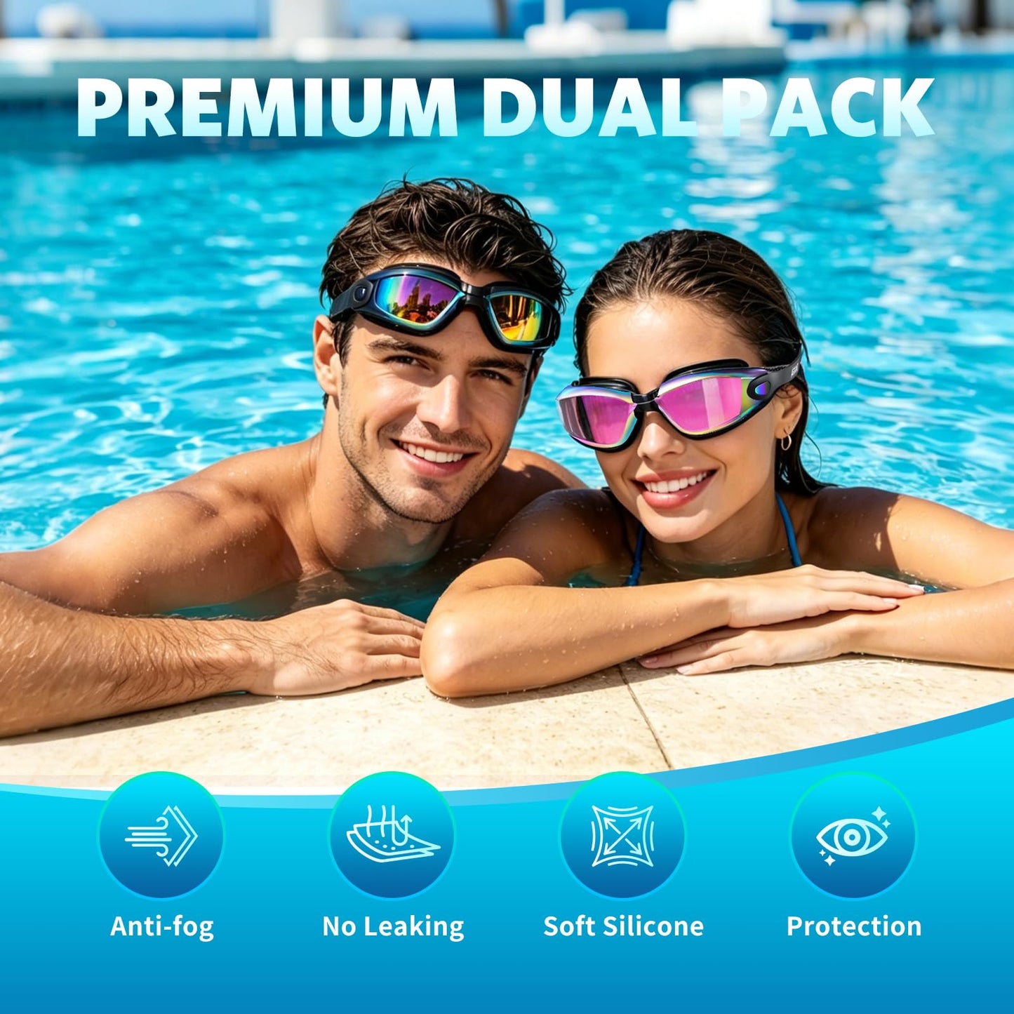 Aegend Swim Goggles 2-Pack, No Leaking Anti-Fog UV Protection Mirrored Swim Glasses for Adult Men Women, Wide View Outdoor