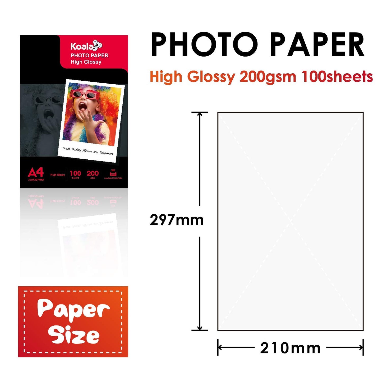 KOALA Inkjet Photo Paper A4 Glossy 100 Sheets 200 GSM for Canon Hp Epson Inkjet Printer