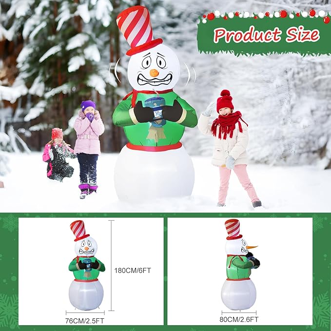 Elegear 6FT Animated Snowman Christmas Inflatables Outdoor Decorations, Shivering Snowman Inflatable Outdoor Built-in LEDs, Funny Christmas Blow Up Yard Decorations for Xmas Party Indoor Outdoor