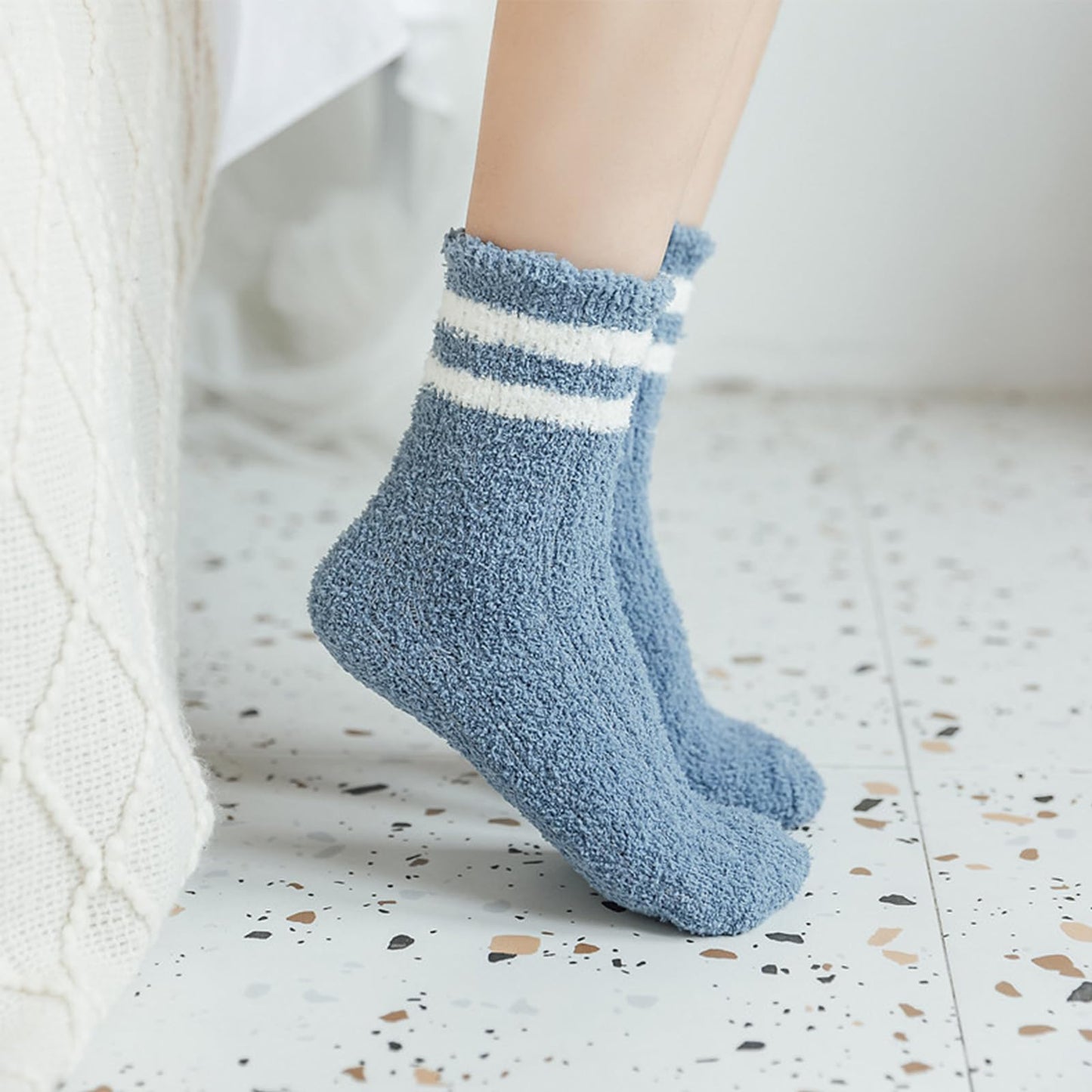 Tergy 20 Pairs Fuzzy Socks Soft Cozy Fluffy Warm Winter Sleep Plush Bed Socks Microfiber Slipper Fleece Socks for Women (Stripe)