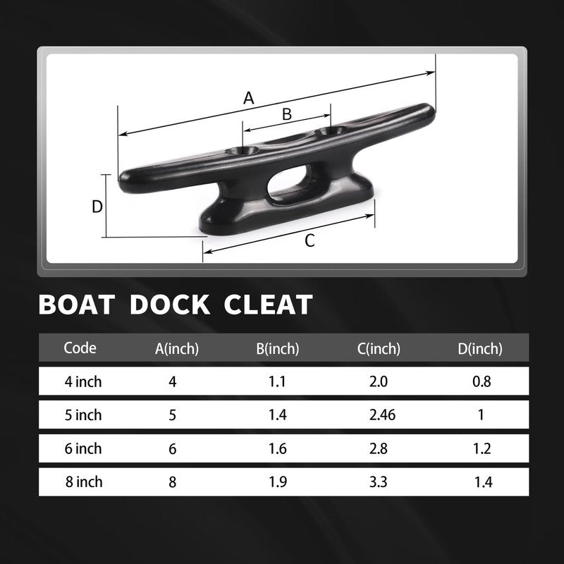 Laorde Nylon Boat Cleats Black, 4"/5"/6"/8", Marine Grade Dock Cleats for Rope, Kayak, Mooring, Canoe, Maritime Decor, Tie Down (5 inch 6 Pack)