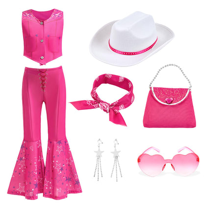 Cowgirl Costume Girls Kids Disco Outfits Movie Heroine Dress Up for Halloween Birthday Cosplay Party