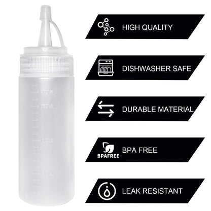 Juncture 12 Pack 200 ml (6.7oz) Plastic Squeezy Sauce Bottles with Twist on Cap Lids, Tick Marks Squeeze Bottle for Condiment, Pigment Squeeze Bottle for Painting