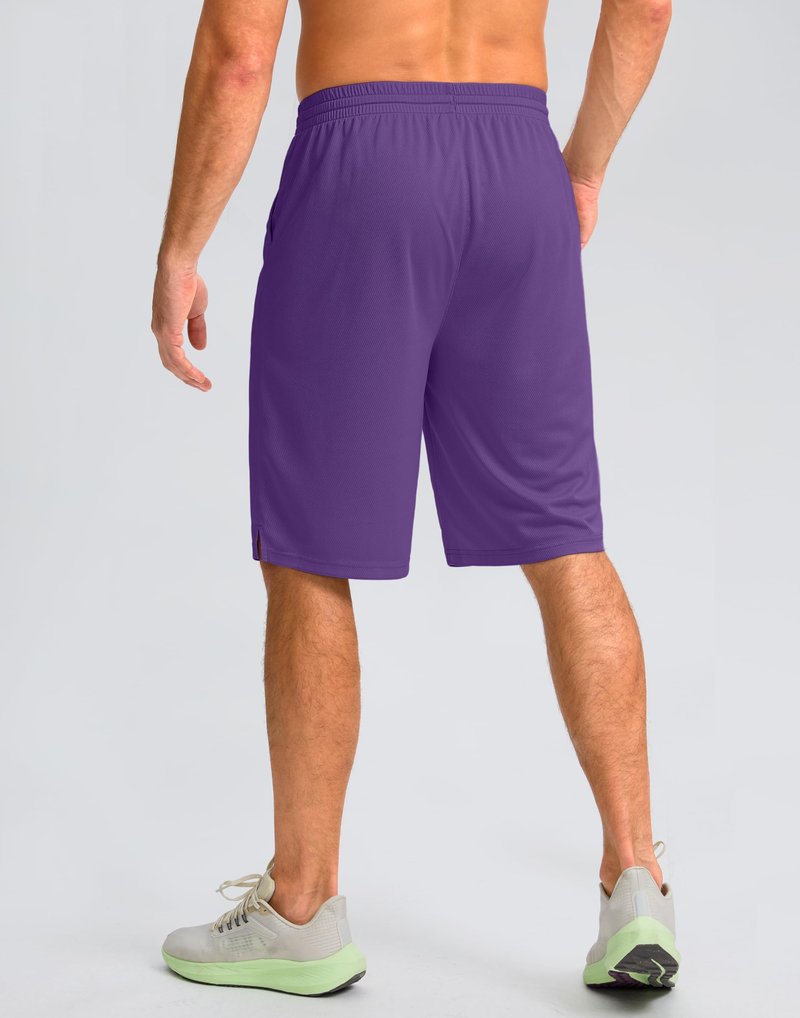 Men's Athletic Shorts with Pockets 9" / 11" Long Basketball Shorts Lightweight Quick Dry Gym Workout Shorts for Men(Purple,L)