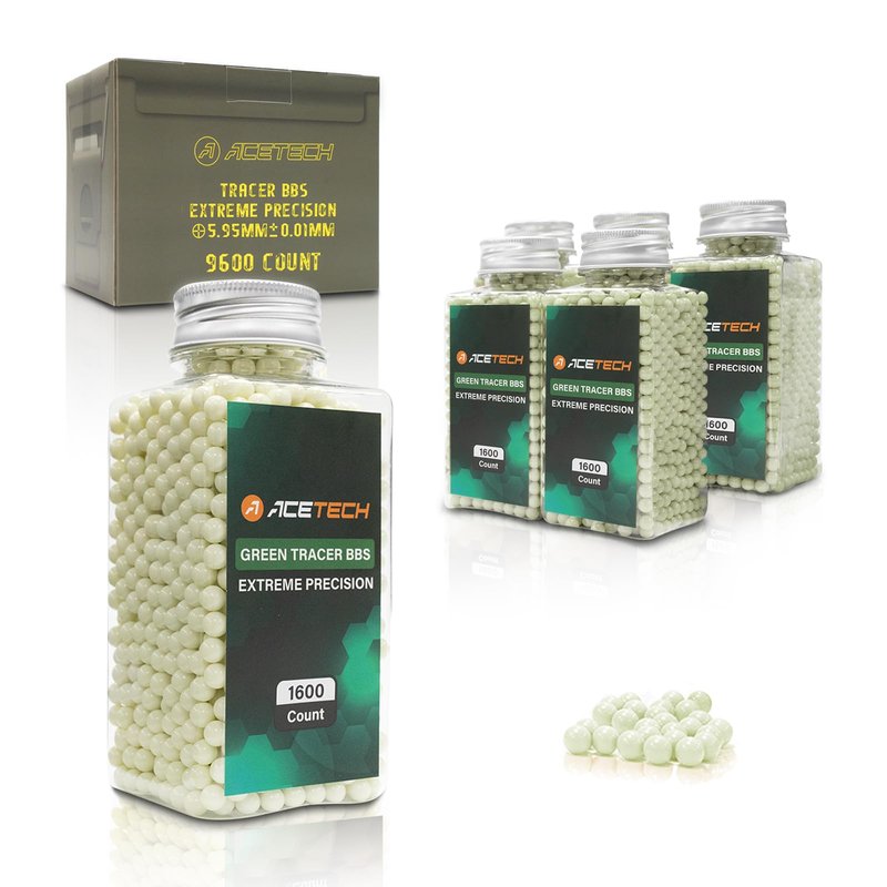 ACETECH Airsoft Tracer BB 6mm 9600 Count High Precision Polished Design (0.20g, Green)