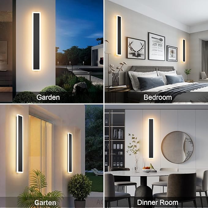 Aipsun LED Outdoor Wall Light Fixtures, Black Exterior Sconces 3000K,23.6inch Modern Porch Patio Wall Light Fixture for House Courtyard Balcony Porch(1 Pack)