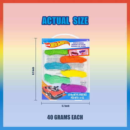 Hot Wheels 6 Piece Bath Bombs for Kids, Bubble Gum Scented, Bath Toys for Kids, Ages 3+, by Townley Girl