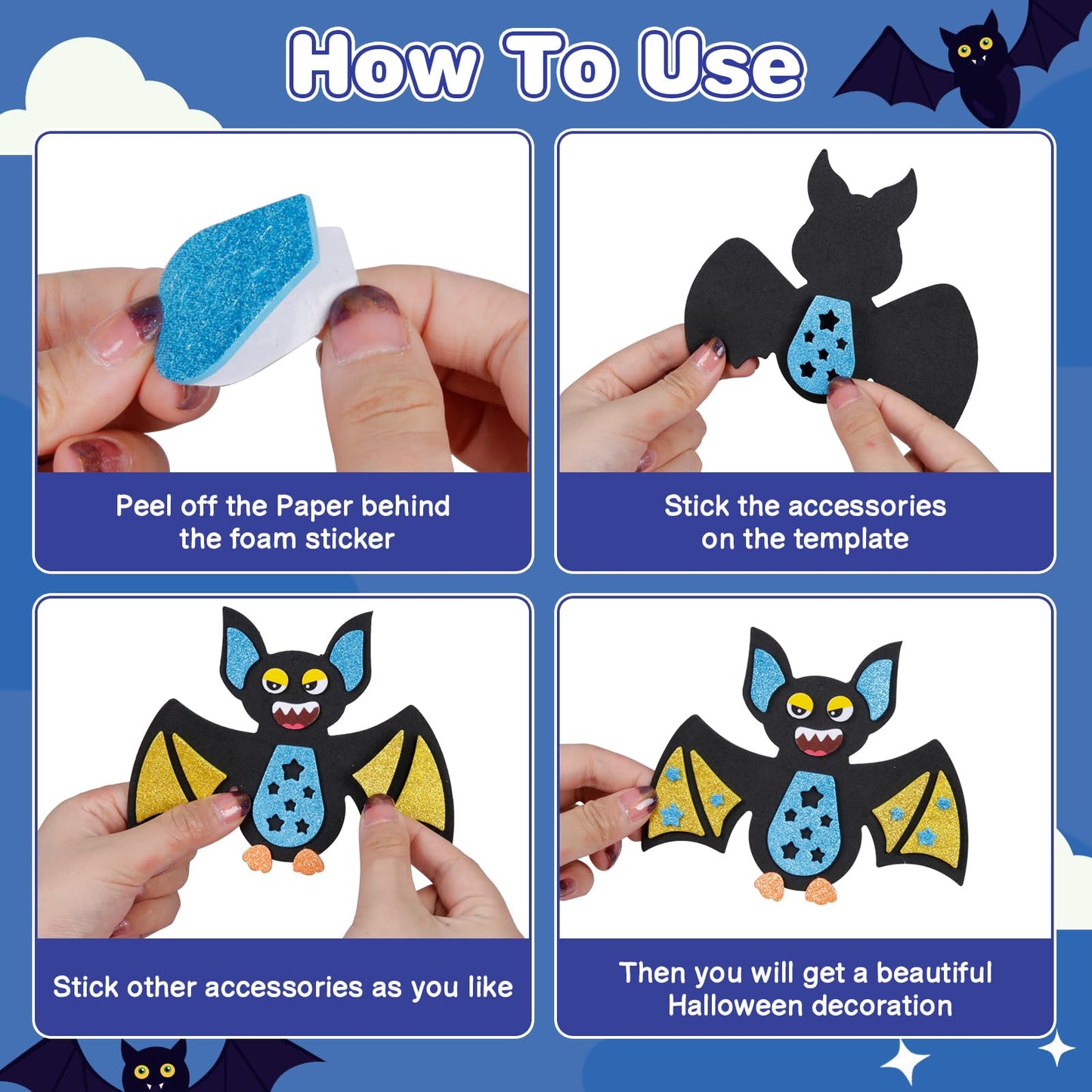 Fennoral 12 Pack Bat Crafts for Kids Bat Crafts Kits Make You Own Bat Foam Stickers Ornament DIY Arts and Crafts for Kids Girls Boys Halloween Party Supplies Halloween Decoration