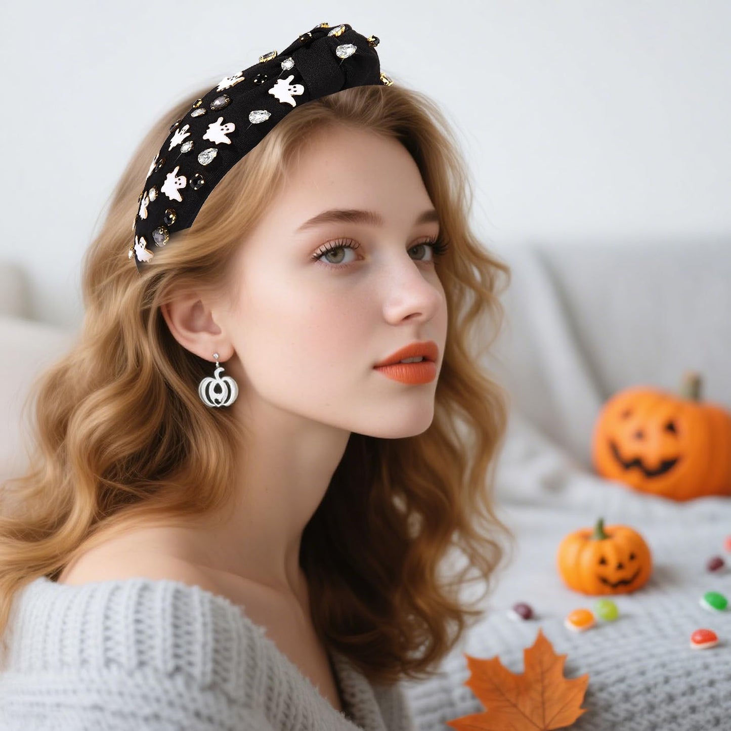 CEALXHENY Gothic Knotted Headbands for Women - Embellished Rhinestone Pearl Top Knot Hair Accessory, Costume Party Gifts