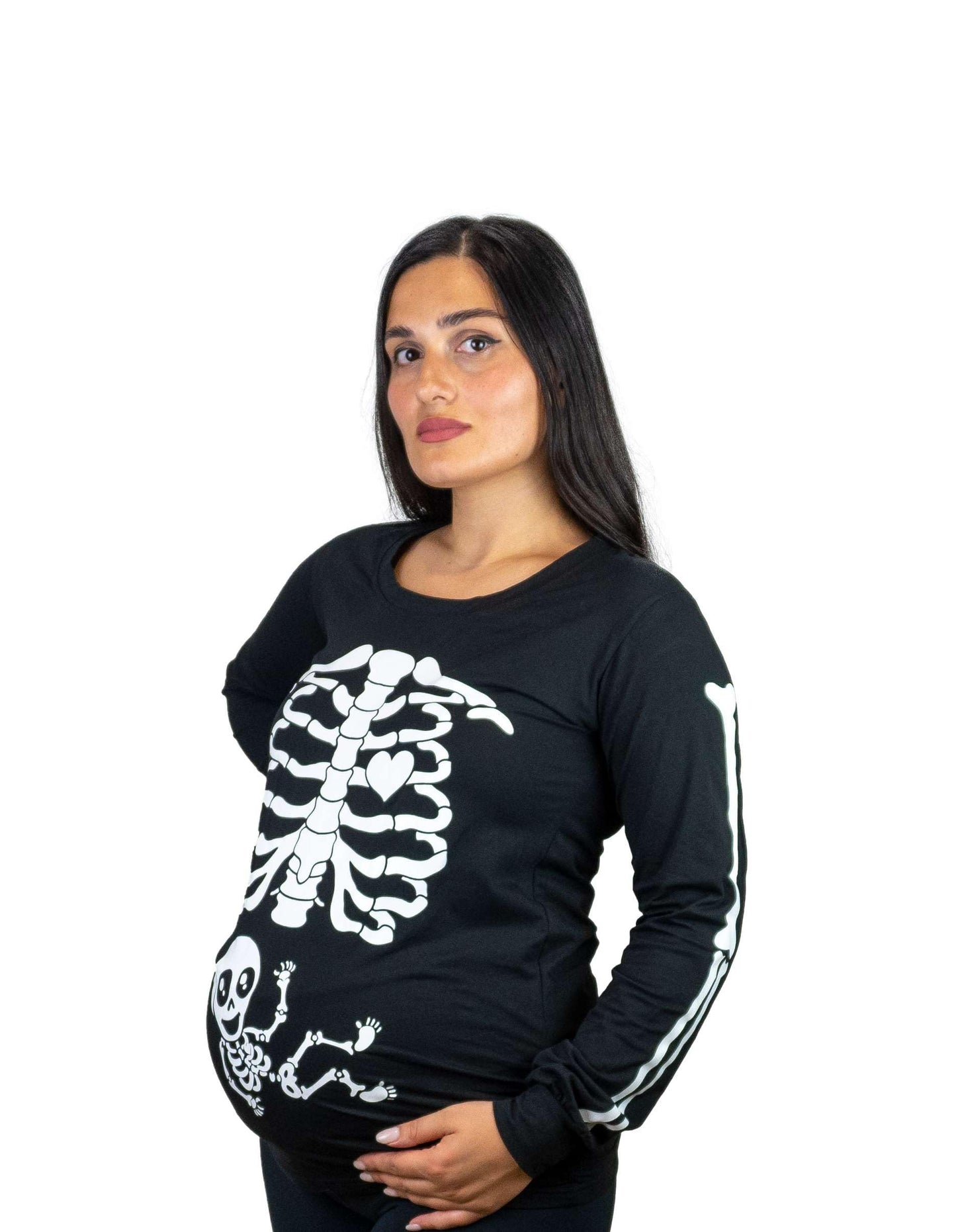 Maternity Skeleton Glow in The Dark Halloween Long Sleeve Shirt x-ray Baby Funny Glowing Pregnancy Shirt (Maternity Large)