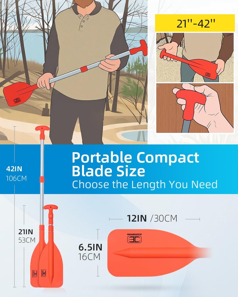 OCEANBROAD Telescoping Emergency Paddle 26''-54'' Collapsible Paddles Aluminium Shaft for Kayaking Boating Canoeing River Tubing, Orange, 2 Paddles