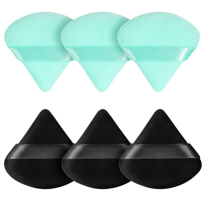 Pimoys 6 Pieces Powder Puff Face Makeup Sponge Soft Velour Triangle Powder Puffs Beauty Sponge Stocking Stuffers for Loose Powder (Black, Pink)