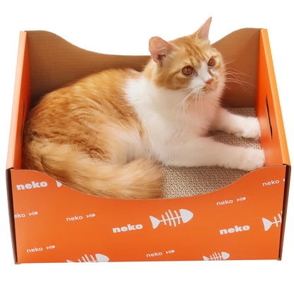 Cardboard Cat Scratcher Box with Extra-Large Double-Sided Sturdy Cat Scratching Board and Refillable Cat Scratch Pad, Hide, Scratch and Sleep, Easy to Clean and Assemble- EGPETS Cat Scratch Box Orange