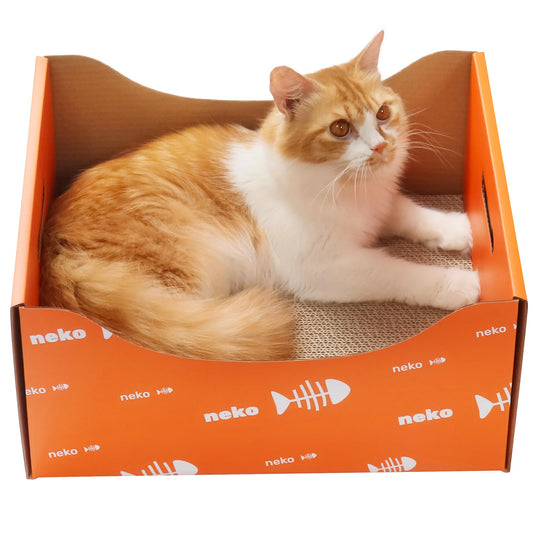 Cardboard Cat Scratcher Box with Extra-Large Double-Sided Sturdy Cat Scratching Board and Refillable Cat Scratch Pad, Hide, Scratch and Sleep, Easy to Clean and Assemble- EGPETS Cat Scratch Box Orange