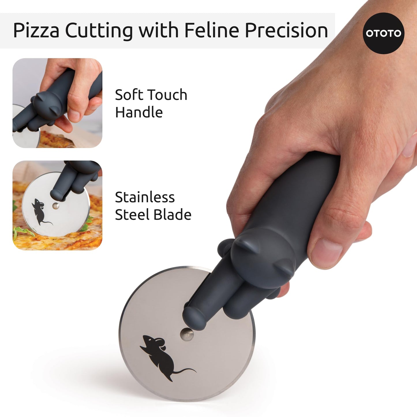 OTOTO Kitty Cut Pizza Cutter Wheel - Pizza Cutters Stainless Steel, Funny Kitchen Gadgets and Kitchen Gifts, Cat Gift for Women Cat Lovers