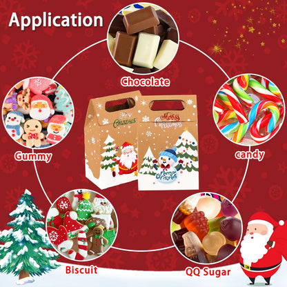 Vellibring 24PCS Christmas Kraft Candy Boxes, Kraft Paper Cookies Candy Treat Boxes Bags for Christmas Gift Wrapping Boxes Xmas Party Supplies Decorations
