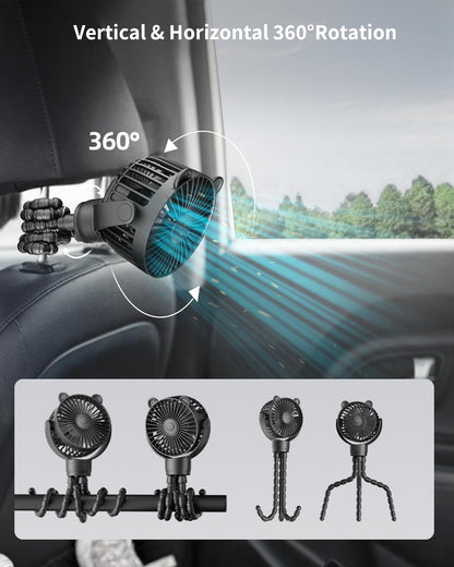 GOTOTO Baby Stroller Fan, Rechargeable Portable Fan with 2000 mAh Battery Operated,3 Wind Speed,360-Degree Rotation,Ultra-Low Noise Level,Safe mini fan for your baby