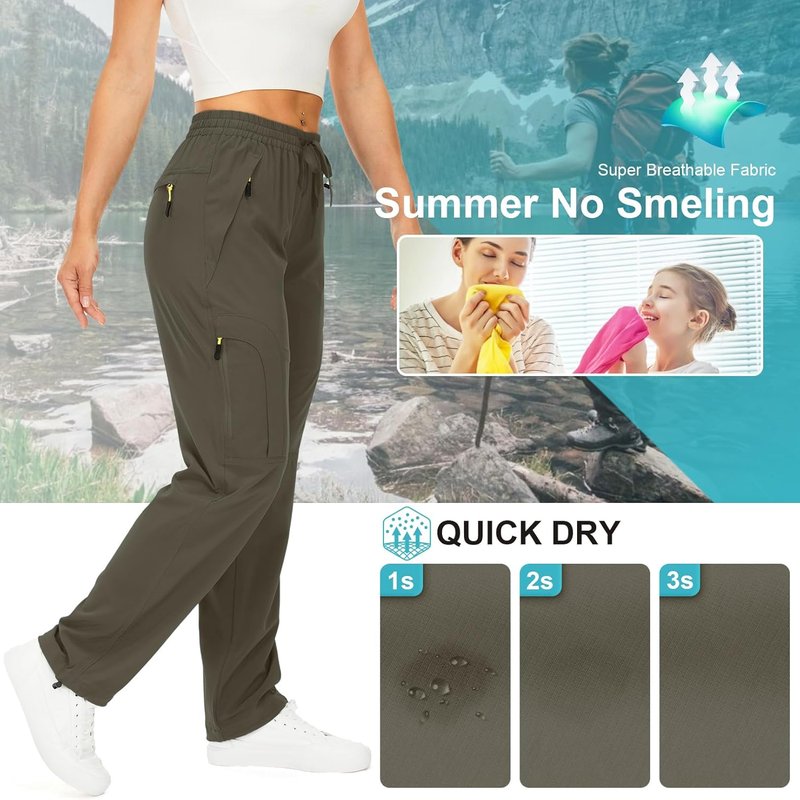 Women's Quick-Dry Hiking Pants - UPF 50 Lightweight Cargo Pants with Zipper Pockets | Ideal for Travel & Golf
