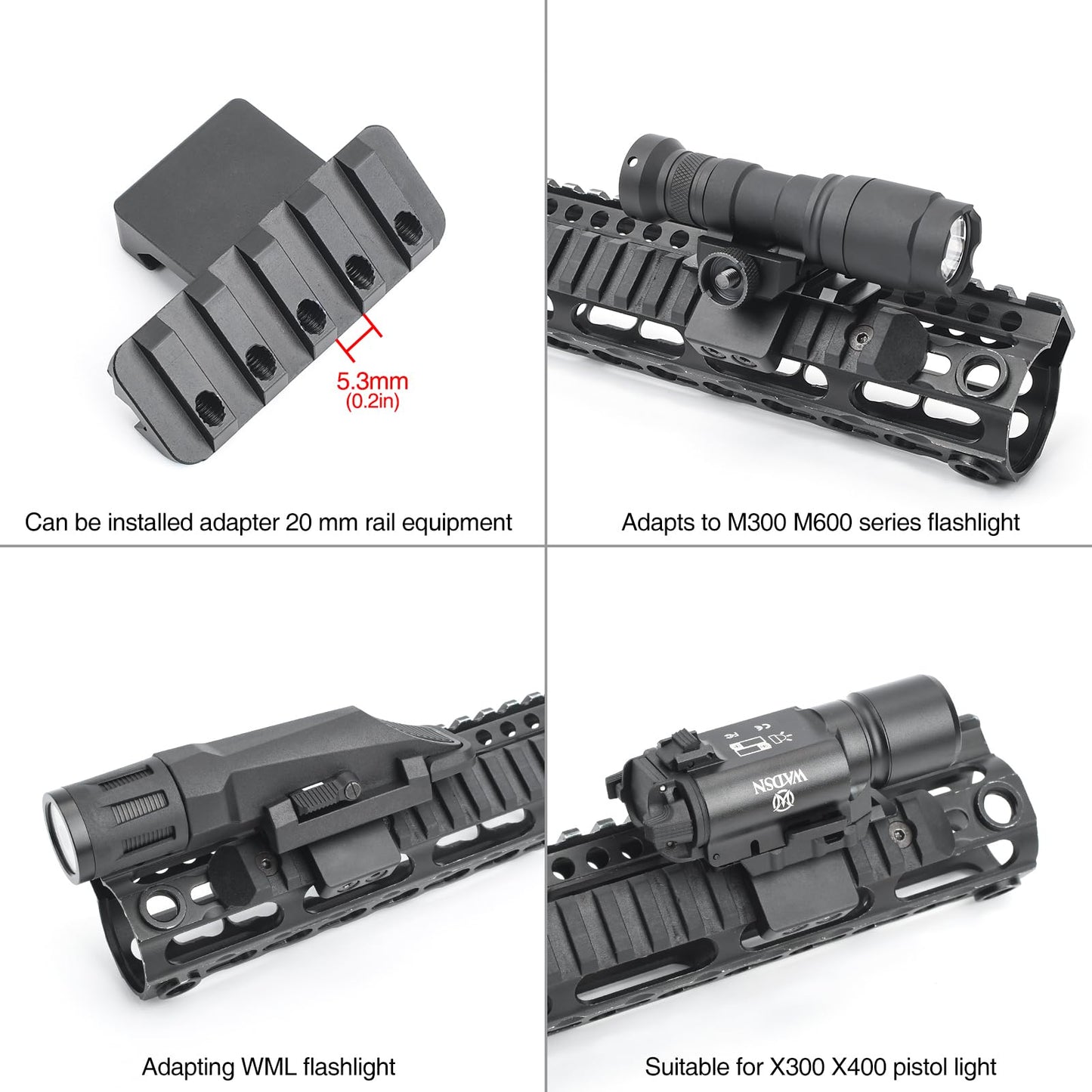 NECARL 45 Degree Offset Picatinny Rail Light Mount for M300 M600 Serises Scout Light Weaponlight, Adjustable Positions Offset Tactical Flashlight Mount, Fit for M1913 20mm Picatinny Rail