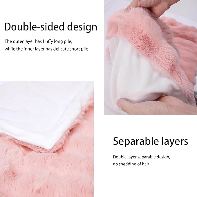 Luxury Faux Fur Throw Blanket 3D Bubble for Couch - Fluffy Blanket Double-Sided Non-Shedding, 60x80 Inches, Fits Bed/Car/Camping/Patio, Gift for Women,Room Decor,Pink ﻿