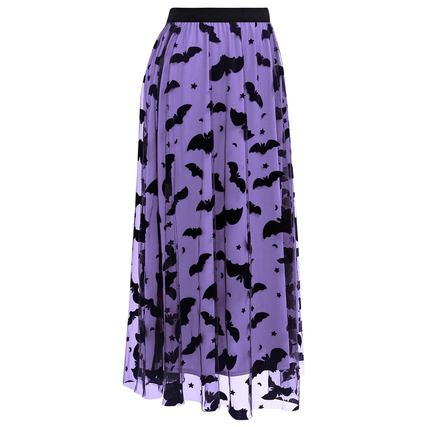 CHICWISH Women's Purple Tulle Tutu Skirt Velvet Bats Elastic Waist Halloween Party Layered Mesh Midi Skirt Halloween Costumes