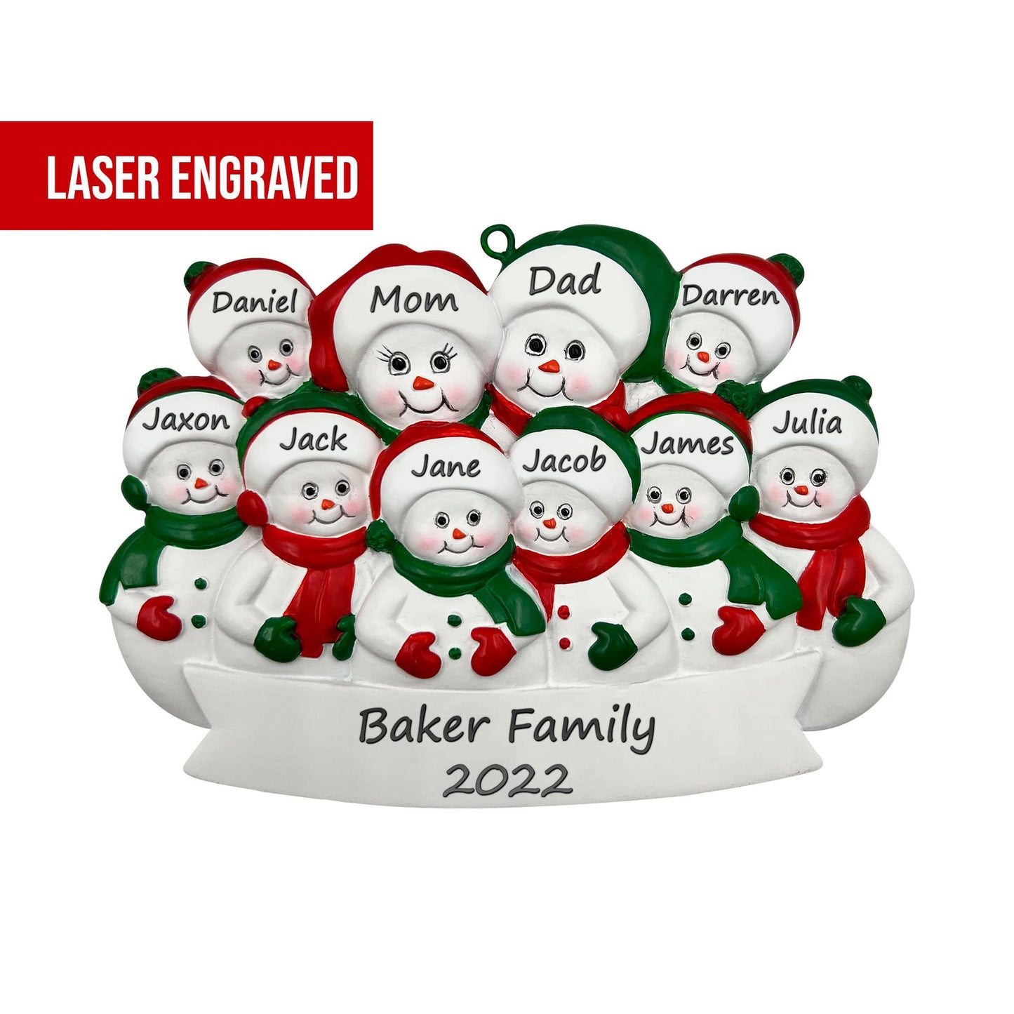Family 10 Christmas Ornament Personalized, Family Ornament Snowman Ten