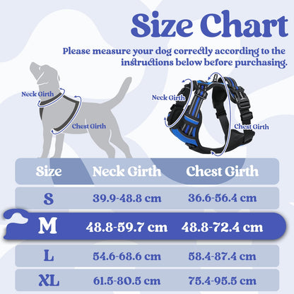 rabbitgoo Dog Harness Medium with Neck Release Buckle, Adjustable No Pull Harness with Front Back Clips, Soft Padded with Easy Control Handle, Reflective Pet Walking Vest, Blue, M