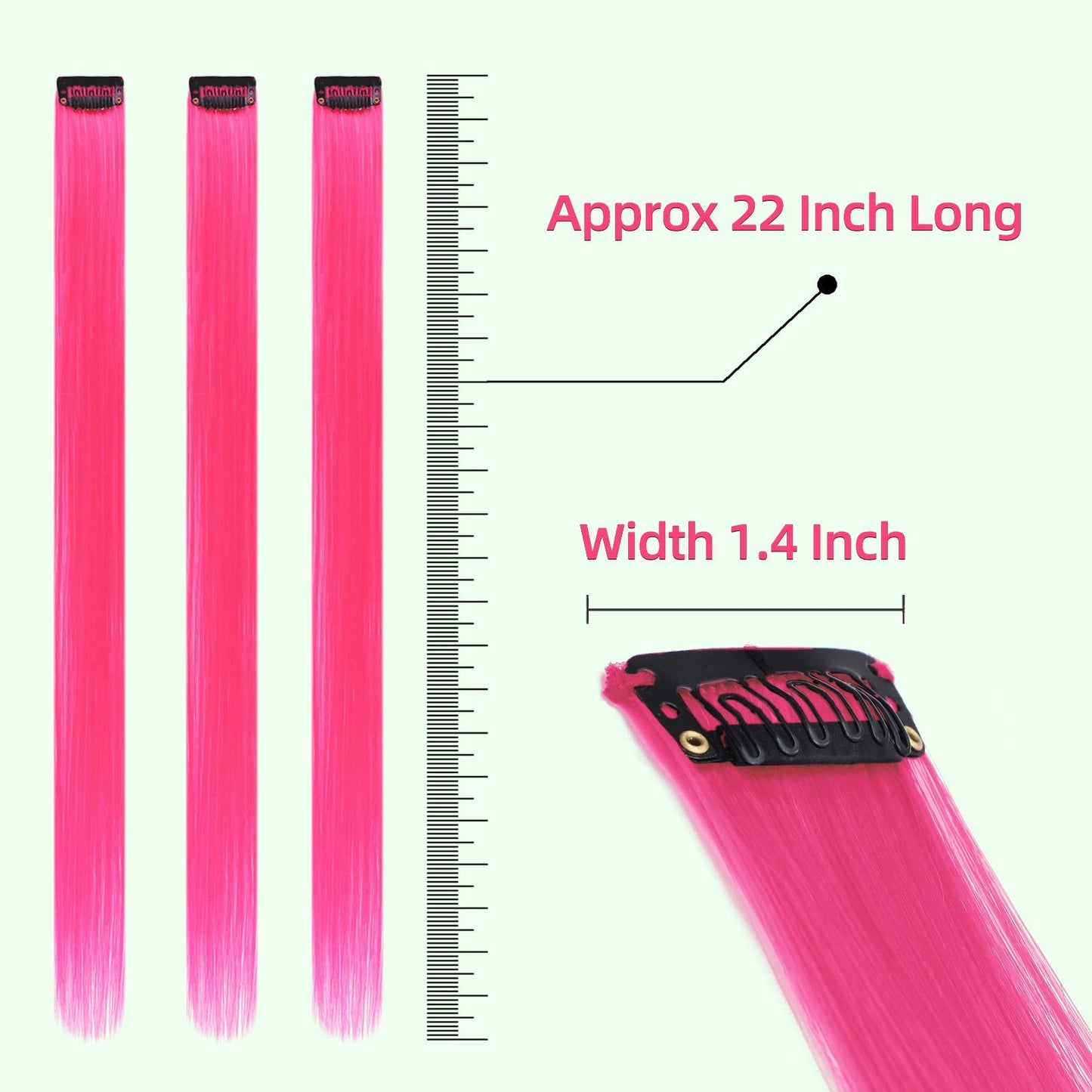 RINBOOOL Pink Hair Extensions Clip in, 22 Inch 10 Pcs Long Straight Colored, for Kids Girls Women Highlight Party, Synthetic