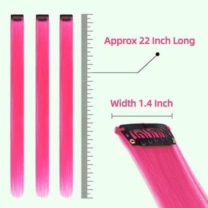 RINBOOOL Pink Hair Extensions Clip in, 22 Inch 10 Pcs Long Straight Colored, for Kids Girls Women Highlight Party, Synthetic