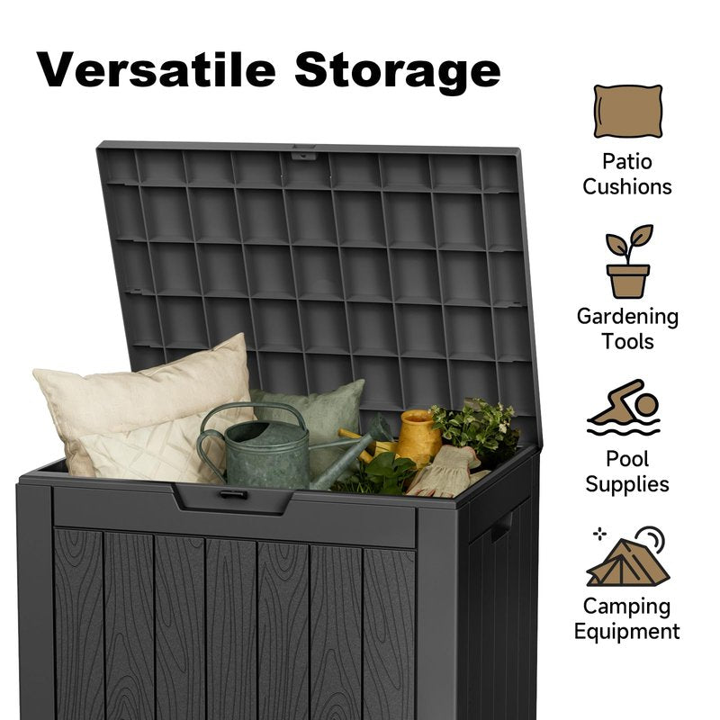 MAIUSCOLI 30 Gallon Outdoor Deck Box, Lockable Waterproof Outdoor Storage Boxes For Garden Tools,Indoor Cushions,Accessories Outside Storage Resin Weatherproof Container(Black)