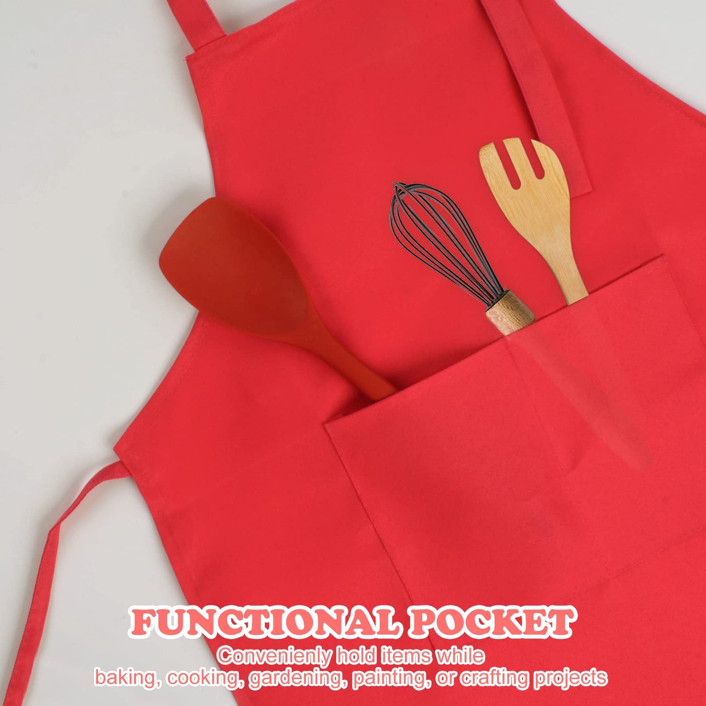 SUNLAND Kids Apron And Hat Set Children Chef Apron For Cooking Baking Painting Red (M:6-12 Years)