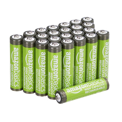 Amazon Basics 24-Pack Rechargeable AAA NiMH High-Capacity Batteries, 850 mAh, 1.2V, Recharge up to 500x Times, Pre-Charged