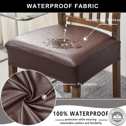 NILUOH Waterproof Seat Covers for Dining Room Chairs Set of 4, Pu Leather Chair Seat Slipcovers Dining Chair Cover Removable Washable Chair Protctor Cover, Rear Covers (PU-Coffee)