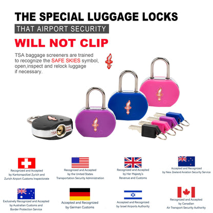 DUALCROWN 4 Pack Luggage Lock TSA Approved Locks with Key, TSA Approved Travel Lock,Suitcase Lock TSA Approved Chrome Plated Ring Body for Backpacks, Bags and Luggage, 4 Pack Family Set