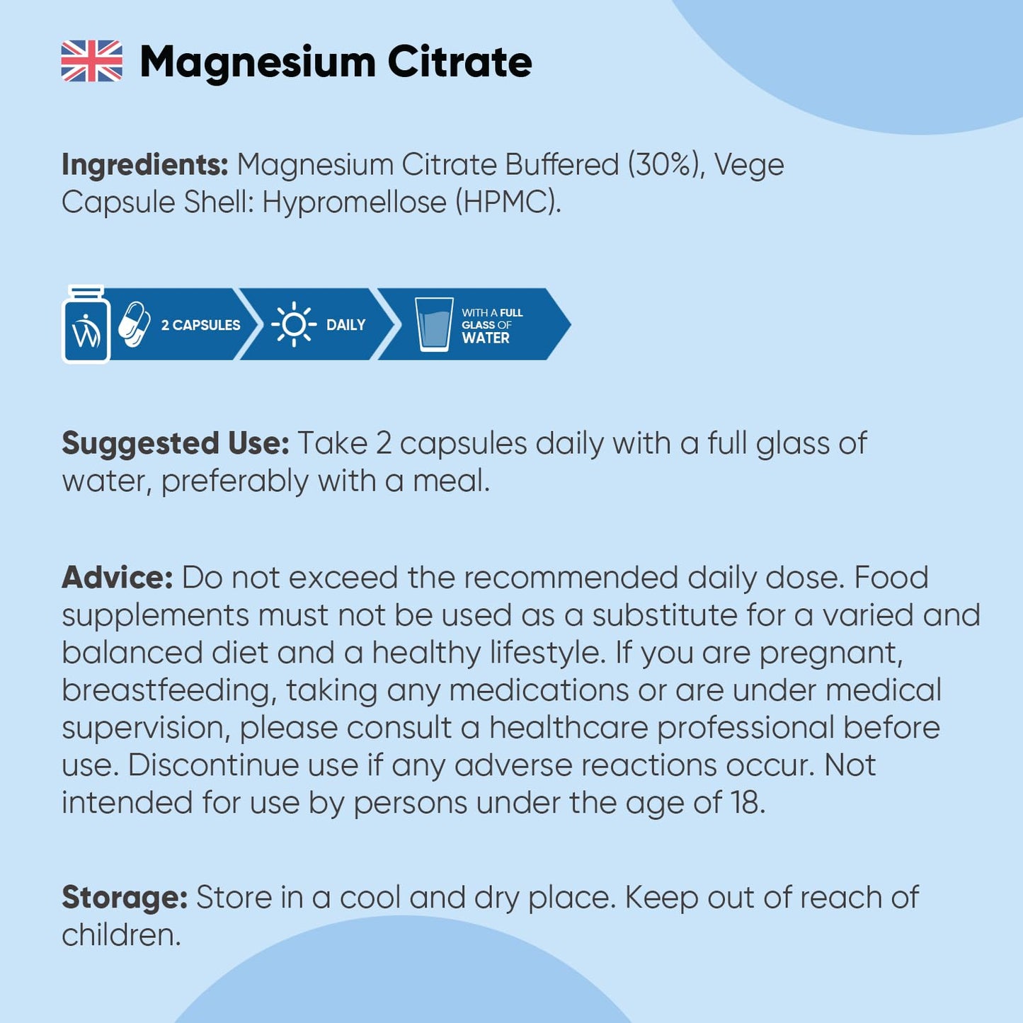 Magnesium Supplements | Magnesium Citrate Capsules (Buffered 30%) | 240 Vegan Capsules | Providing 444mg Elemental Magnesium | Lactose & Gluten-Free