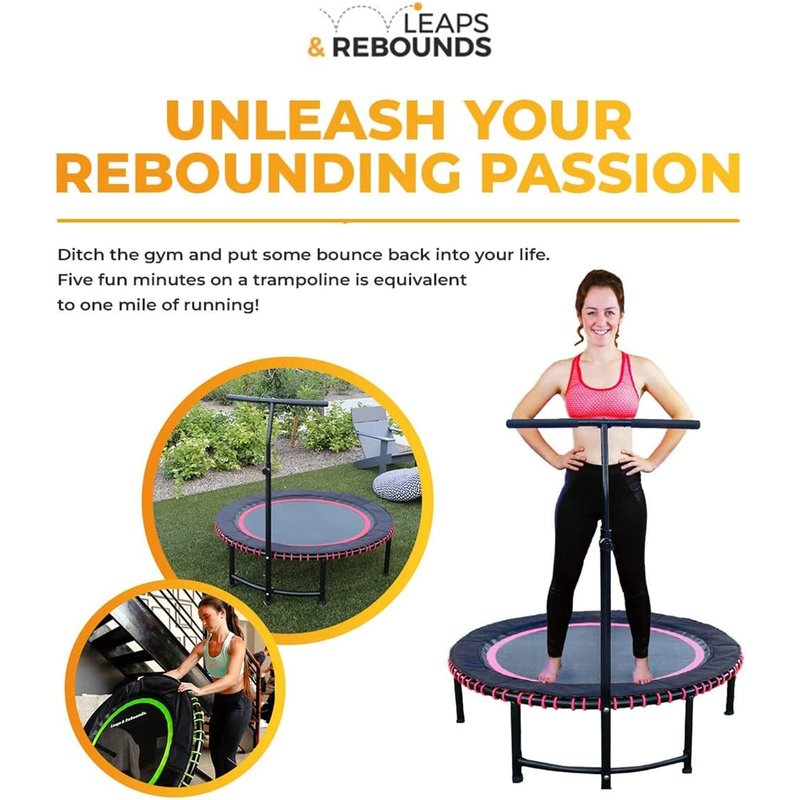 Leaps & ReBounds: Adjustable Stabilizer Bar - Fits All L&R Fitness Trampolines - Grippable & Cushy Foam Handles - Easy Assembly, Slips Over Existing Legs - Trampoline Sold Separately